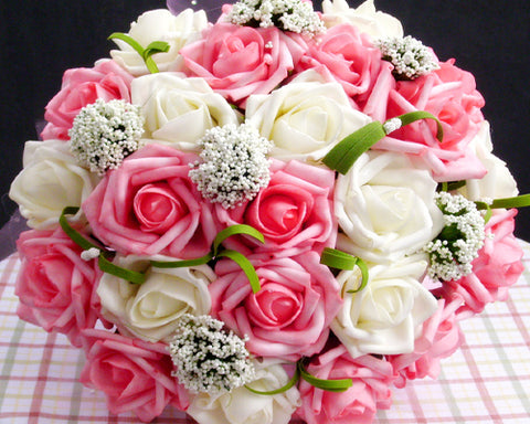 24 Pcs Bridal Wedding Flowers Bouquet - White Pink