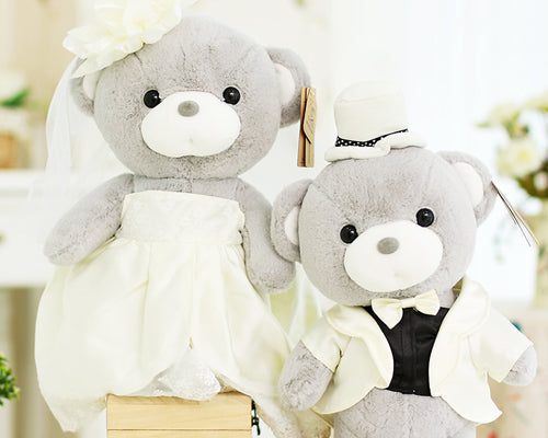 Cute Couple Teddy Bears Wedding Dolls - White