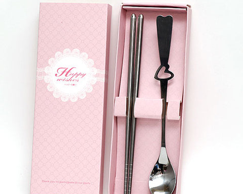 Happy Stainless Steel Wedding Favors Spoon And Chopsticks Set