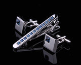 Chic Crystal Cufflinks and Tie Clip Set - Blue